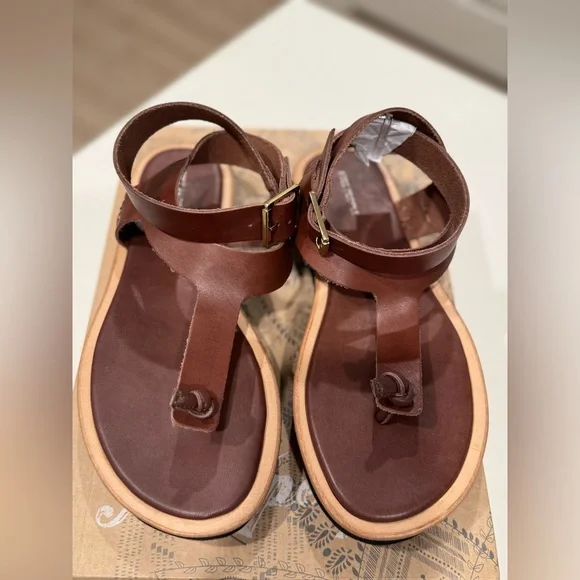 NWT Free People Hazel Flatform Sandals 9 Coconut Shell Brown Leather Toe Post - Picture 5 of 15